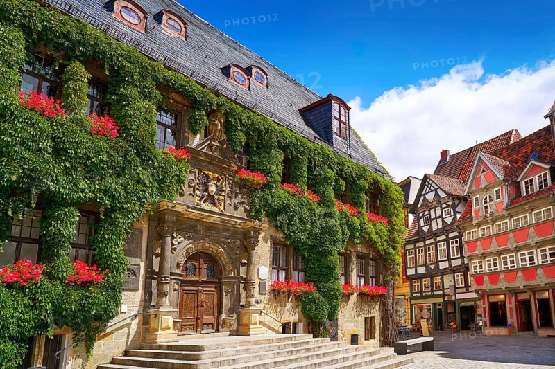Rathaus Quedlinburg facade in Harz Saxony Anhalt Germany