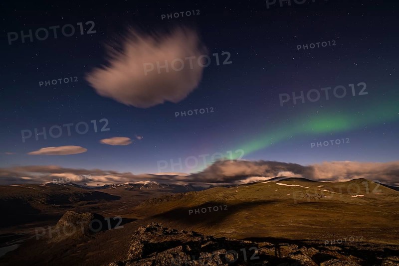 Northern Lights (Aurora borealis), Rapadalen, Sarek National Park, Laponia World Heritage Site, Norrbotten, Lapland, Sweden, September 2015