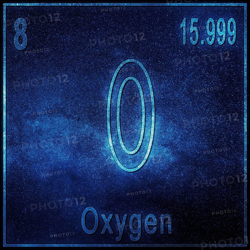 Oxygen chemical element, Sign with atomic number and atomic weight, Periodic Table Element