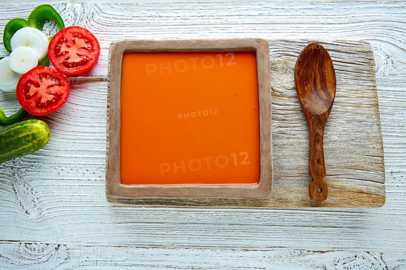 Gazpacho andaluz is a fresh tomato soup and vegetables of Andalusian Spain