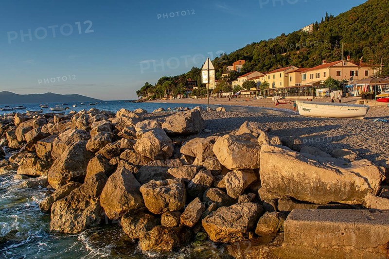 Moscenicka Draga, Croatia, August, 11, 2022 : Moscenicka draga village in the summer. Istria. Adriatic sea. Kvarner bay. Croatia