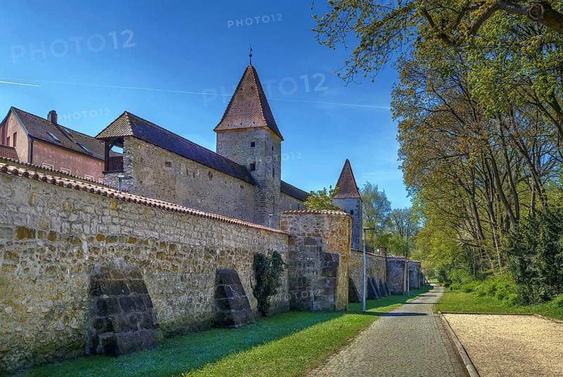 Historical city wall and garden in Amberg, Germany
