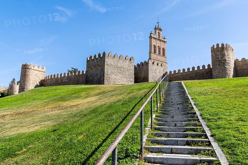 The Roman Walls of Avila a sunny summer day. Spain