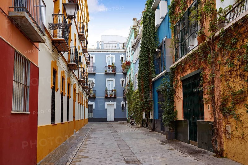 Seville Macarena barrio facades in Sevilla Spain