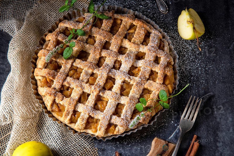 Tasty Apple pie with lattice upper crust