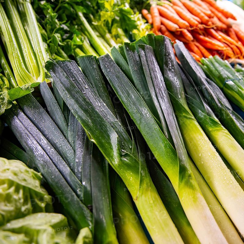 Vegetables from the weekly market market, fresh leek