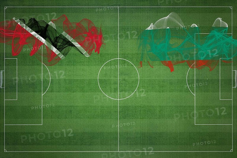 Trinidad and Tobago vs Bulgaria Soccer Match, national colors, national flags, soccer field, football game, Competition concept, Copy space