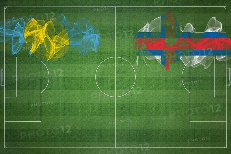 Palau vs Faroe Islands Soccer Match, national colors, national flags, soccer field, football game, Competition concept, Copy space
