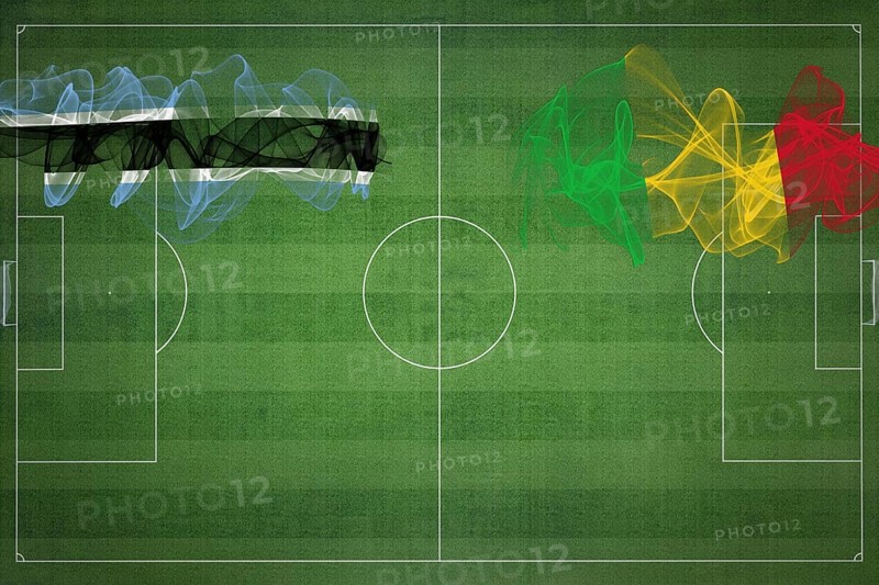 Botswana vs Mali Soccer Match, national colors, national flags, soccer field, football game, Competition concept, Copy space