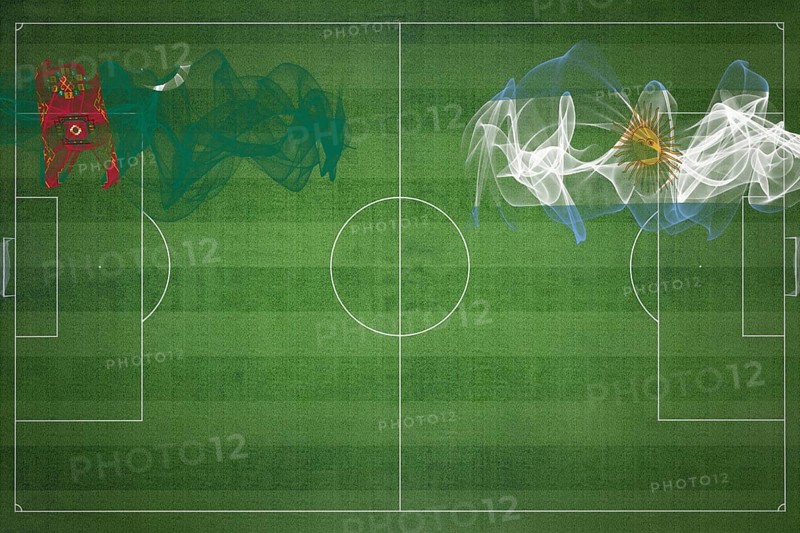 Turkmenistan vs Argentina Soccer Match, national colors, national flags, soccer field, football game, Competition concept, Copy space