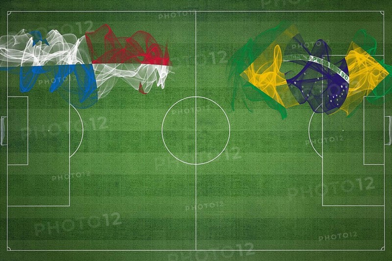 Panama vs Brazil Soccer Match, national colors, national flags, soccer field, football game, Competition concept, Copy space