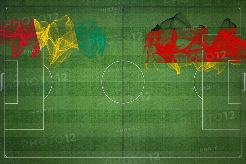 Guinea vs Germany Soccer Match, national colors, national flags, soccer field, football game, Competition concept, Copy space