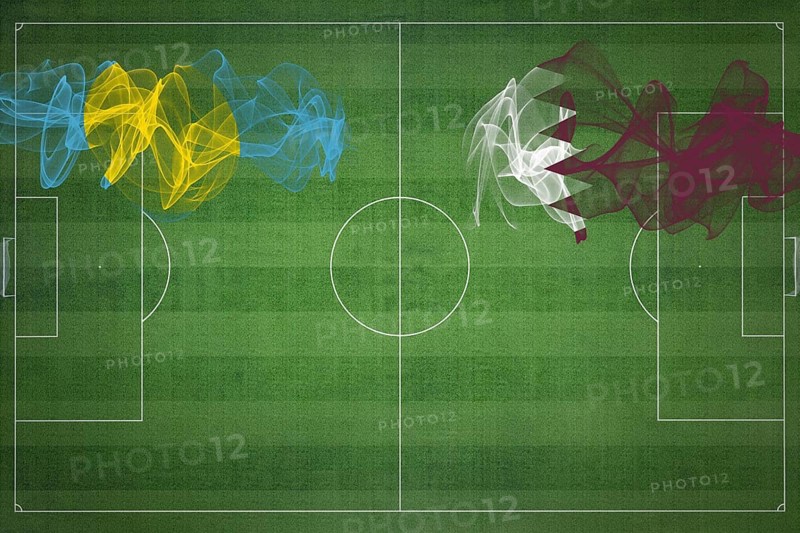 Palau vs Qatar Soccer Match, national colors, national flags, soccer field, football game, Competition concept, Copy space