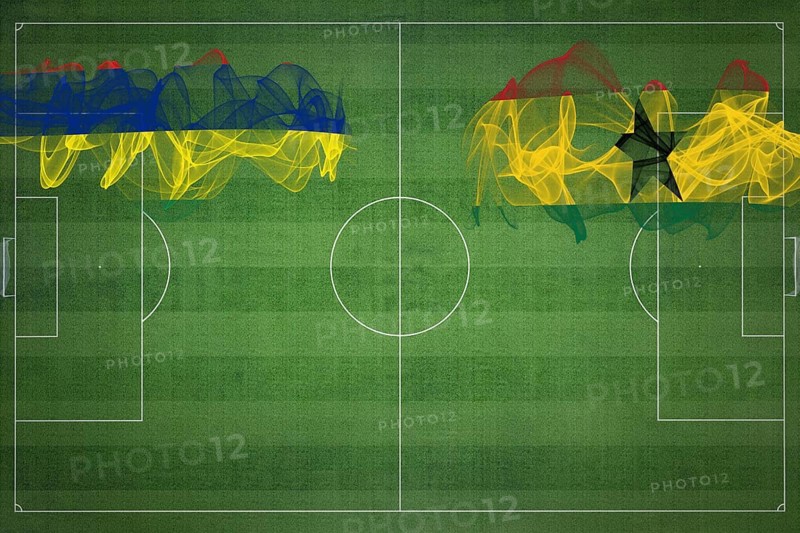 Mauritius vs Ghana Soccer Match, national colors, national flags, soccer field, football game, Competition concept, Copy space