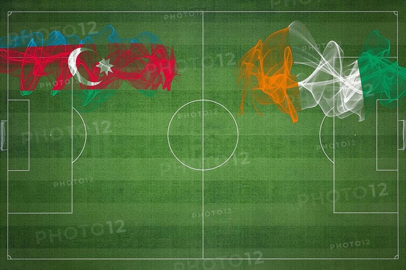 Azerbaijan vs Ivory Coast Soccer Match, national colors, national flags, soccer field, football game, Competition concept, Copy space