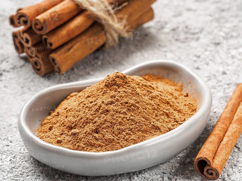 Ground cinnamon on gray background