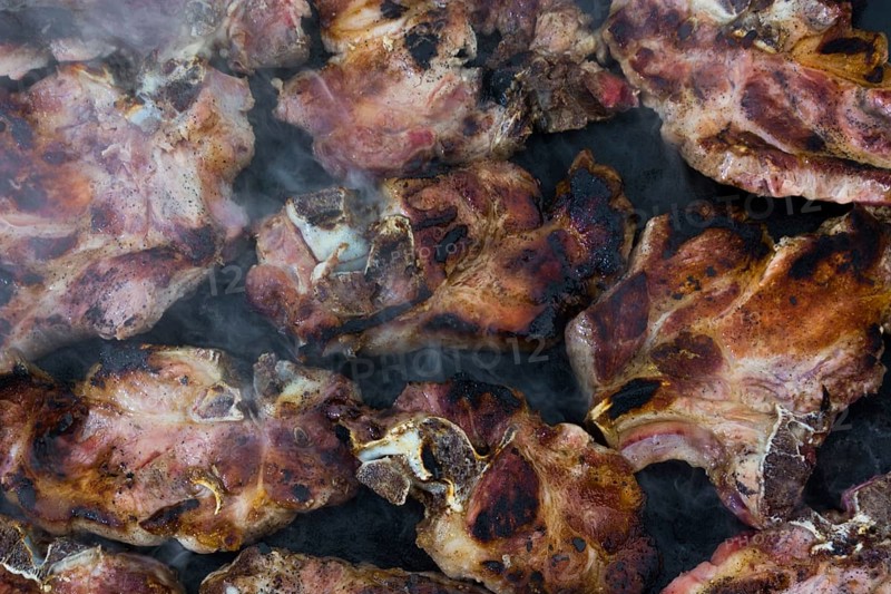 Grilled meat, pork, beef and chicken meat on barbecue, grill