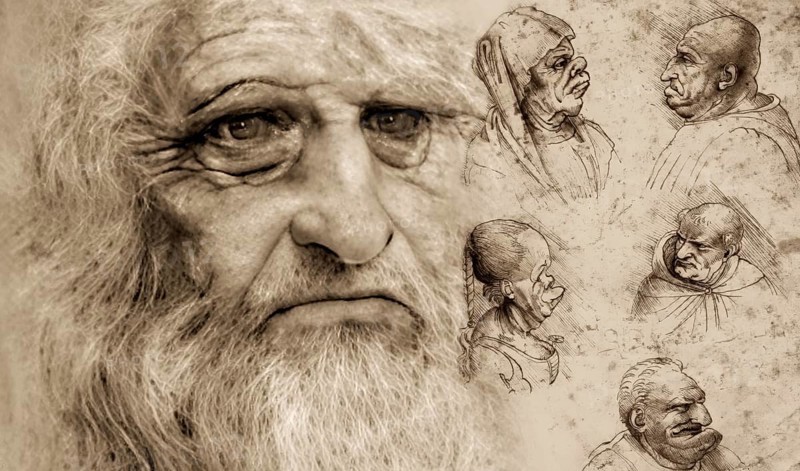 Leonardo da Vinci, 1452 - 1519, Italian painter, sculptor, architect and engineer, his painting Five caricature heads, digitally edited