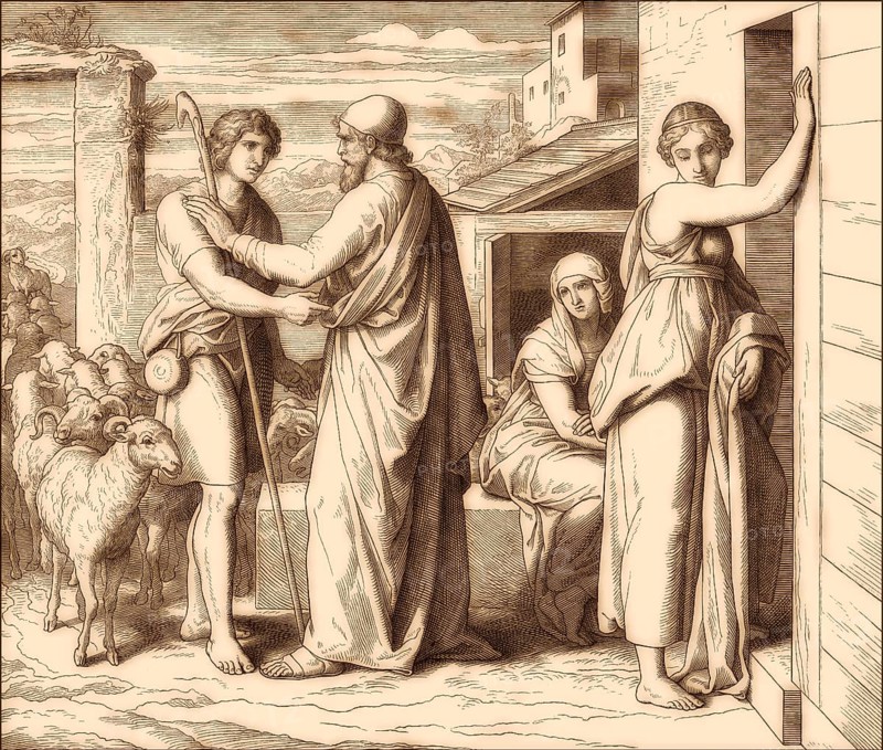 Jacob works for Laban, Old Testament, by Julius Schnorr von Carolsfeld, 1860