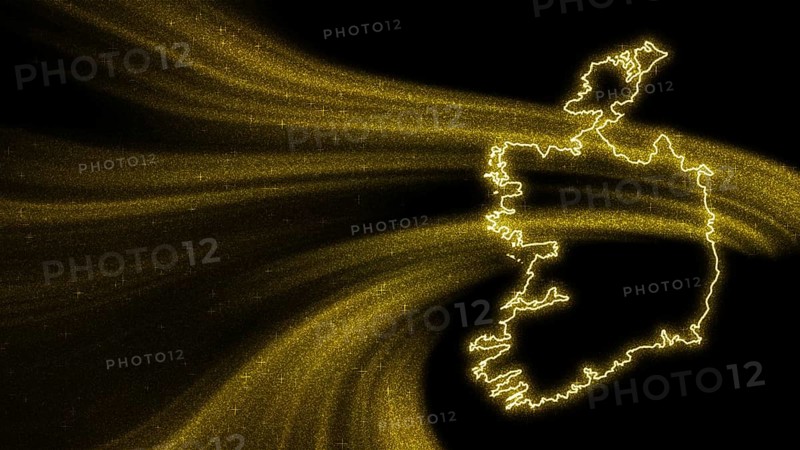 Map of Ireland, Gold glitter map on dark background