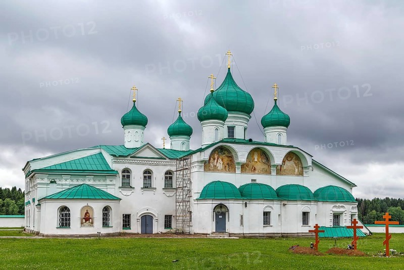 Alexander-Svirsky Monastery is orthodox monastery in the Leningrad region, Russia. Transfiguration Cathedral
