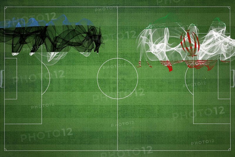 Estonia vs Iran Soccer Match, national colors, national flags, soccer field, football game, Competition concept, Copy space