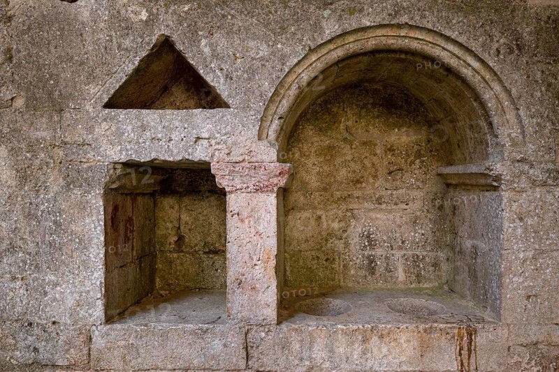 San Galgano, Cistercian monastery ruins, niche with holy water font