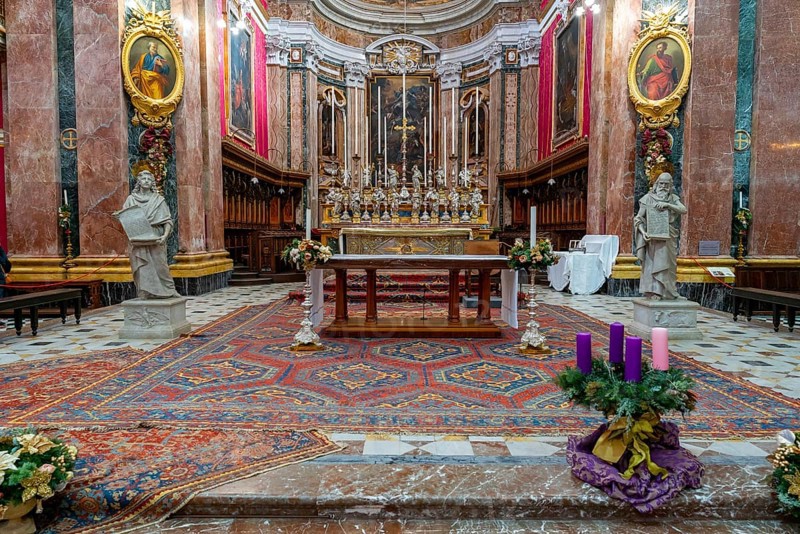 Mdina, Malta, 22 December, 2023: view of the ornate main altar in the St. Paul Cathedral in Mdina