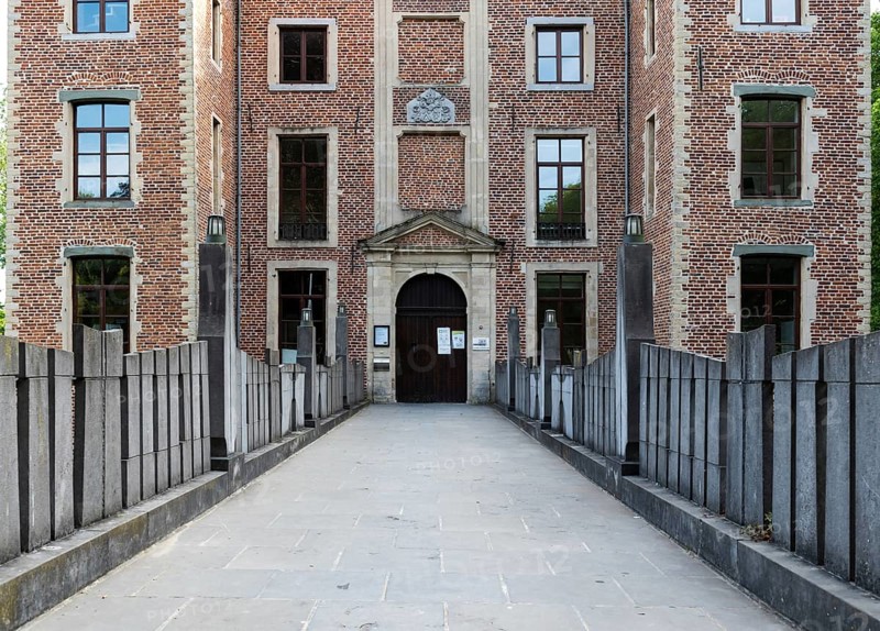 Sint-Pieters-Leeuw, Flemish Brabant Region, Belgium, 07 20 2021 The Coloma Castle entrance