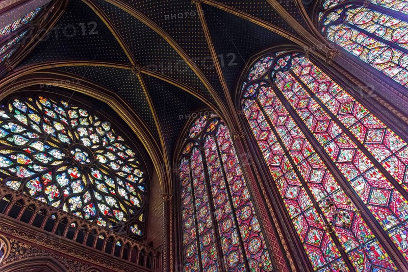 Paris, France, August 31, 2018: Sainte-Chapelle, the stained glass windows of the Upper Chapel. Paris, France