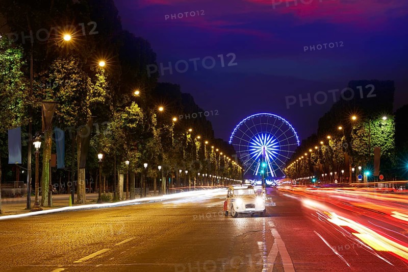 Champs Elysees in Paris and Concorde sunset at France