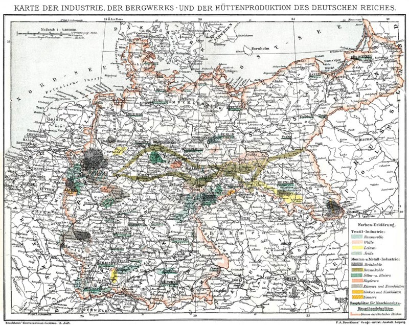Map of industry, German Empire, 1894, Karte der Industrie, Bergwerke und Hütten im Deutschen Reich, 1894