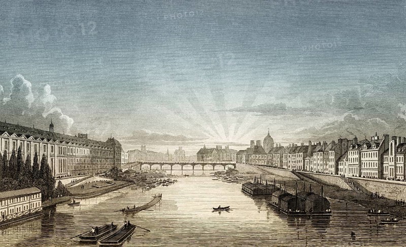 Pont des Arts, Paris, antique steel engraved print, 1831