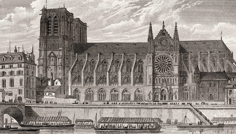 Notre-Dame de Paris, antique steel engraved print, 1831