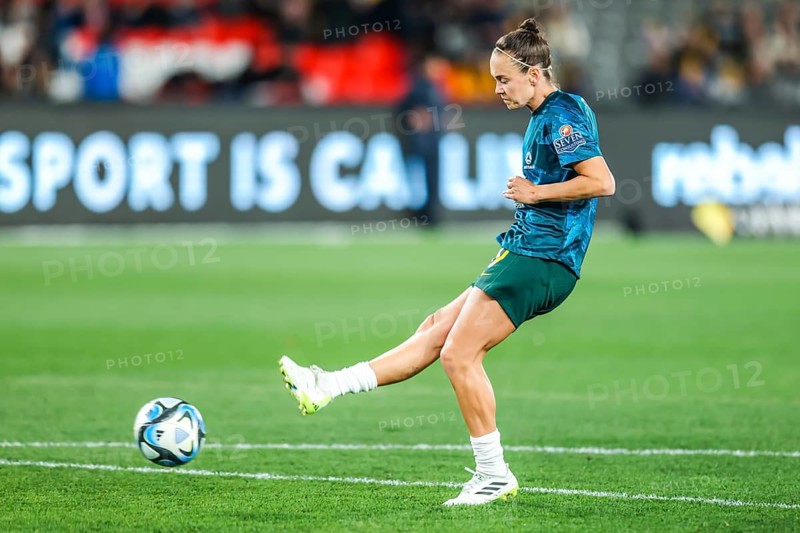 MELBOURNE, AUSTRALIA, JULY 14 : Caitlin Foord of Australia as Australia plays France in the World Cup 2023 Send Off friendly match on 14th July 2023