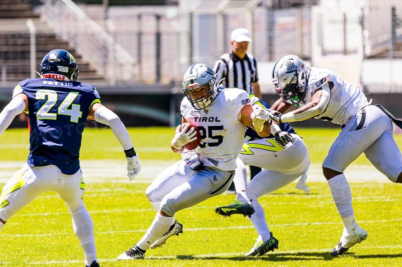 European League of Football, ELF/ Game : Tirol Raiders at Stuttgart Surge, on June. 25. 2023, in the Gazi Stadium, Stuttgart, Germany Raiders Tirol, WR # 25 Tobias Bonatti