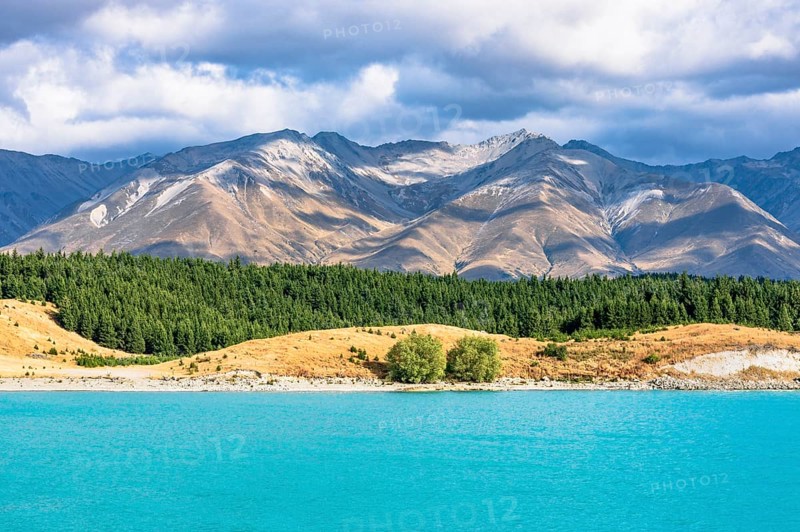 Lake Pukaki with the Southern Alps in the Mackenzie District in the Canterbury region on the South Island of New Zealand