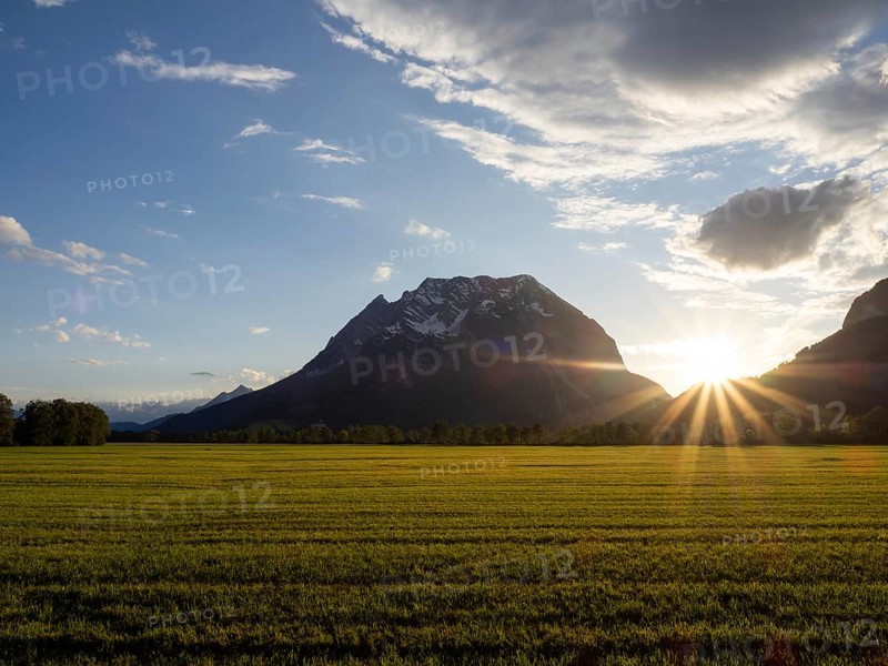 Sunset in the Enns Valley, Grimming mountain range, near Irdning, Enns Valley, Styria, Austria