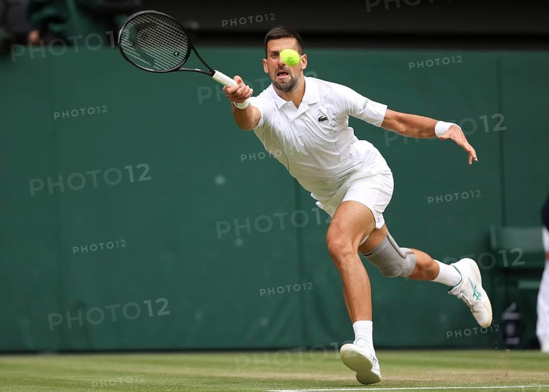 Serbian tennis player Novak Djokovic in action at the 2024 Wimbledon Championships, London, England, United Kingdom