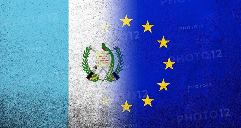 Flag of the European Union with Guatemala National flag. Grunge background