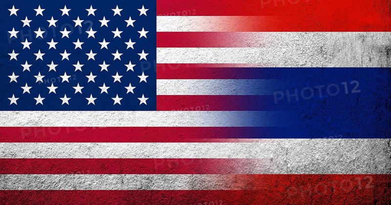 United States of America (USA) national flag with Thailand National flag. Grunge background