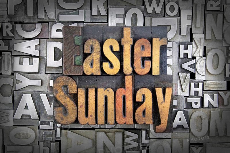 Easter Sunday written in vintage letterpress type