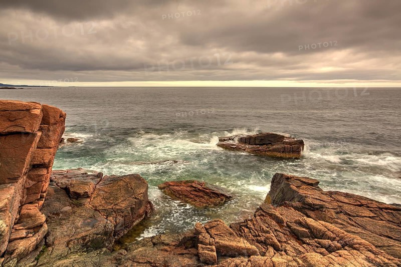 View of the rocky cliff shore line at Acadia National Park. Maine, New England, USA - HDR Image