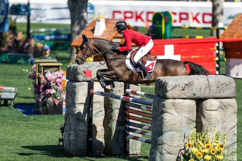 Martin Fuchs of Switzerland, riding Commissar Pezi competes in the BMO Nations Cup during the CSIO Spruce Meadows, Masters, in Calgary, Alberta, Canada, North America