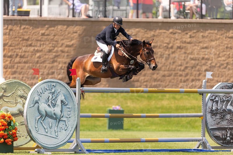 Will Simpson of the United States and riding Imar, compete in the 1.60m Grand Prix during The Continental international competition at Spruce Meadows, in Calgary, Canada, North America