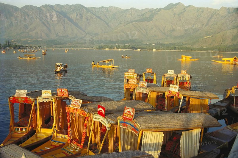 Wooden shikara in dal lake, srinagar, Jammu and Kashmir, India