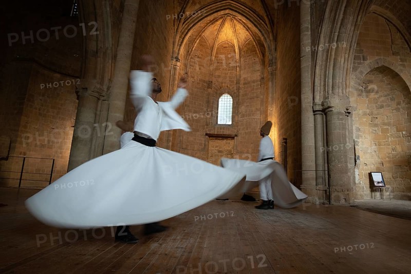 Nicosia, Cyprus, June 5 2019: Group of Dervishes performing the traditional and religious whirling dance or Sufi whirling