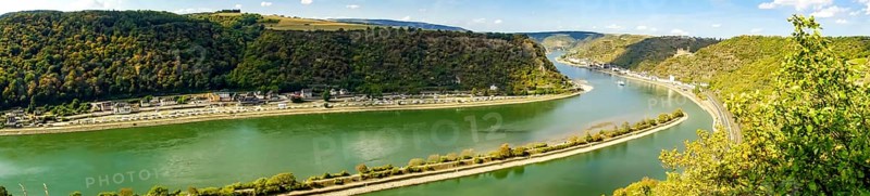 Panorama view to the river rhine from famous lorely in Germany