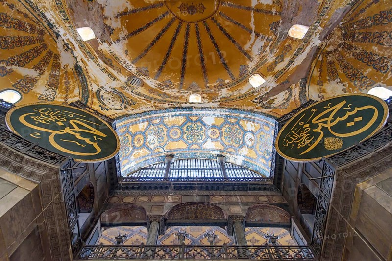 Interior of Hagia Sophia, former Orthodox cathedral and Ottoman imperial mosque, in Istanbul, Turkey