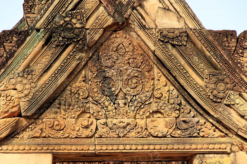 Relief on one of the Tor tor to the Banteay Srei temple complex in Cambodia